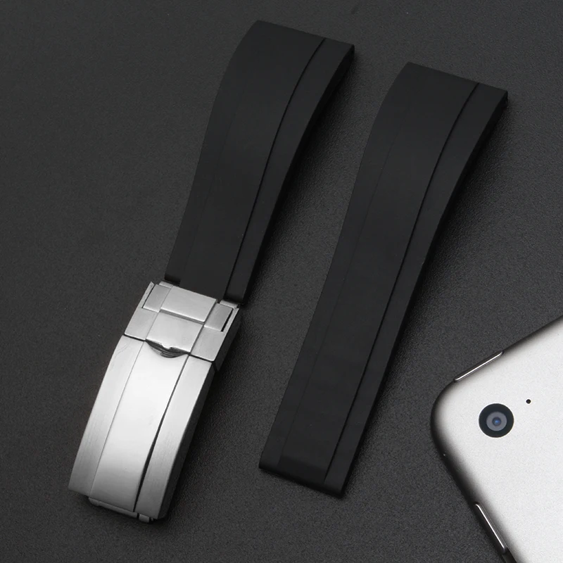 21mm 20mm Black nature silicone Rubber Watchband watch band For Role strap Daytona Submariner GMT OYSTERFLEX Bracelet logo on