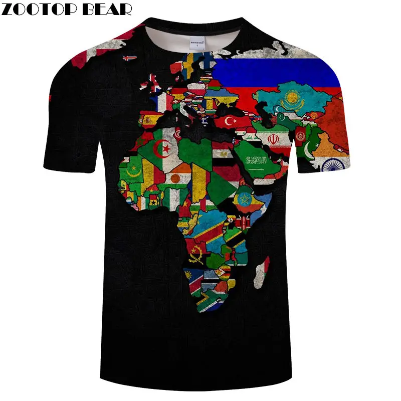 Футболка с 3D принтом «Карта мира», Мужская футболка для путешествий, Забавные футболки с коротким рукавом, уличная одежда, Прямая поставка с медведем из мультфильма «зверотоп» - Цвет: TXKH3103