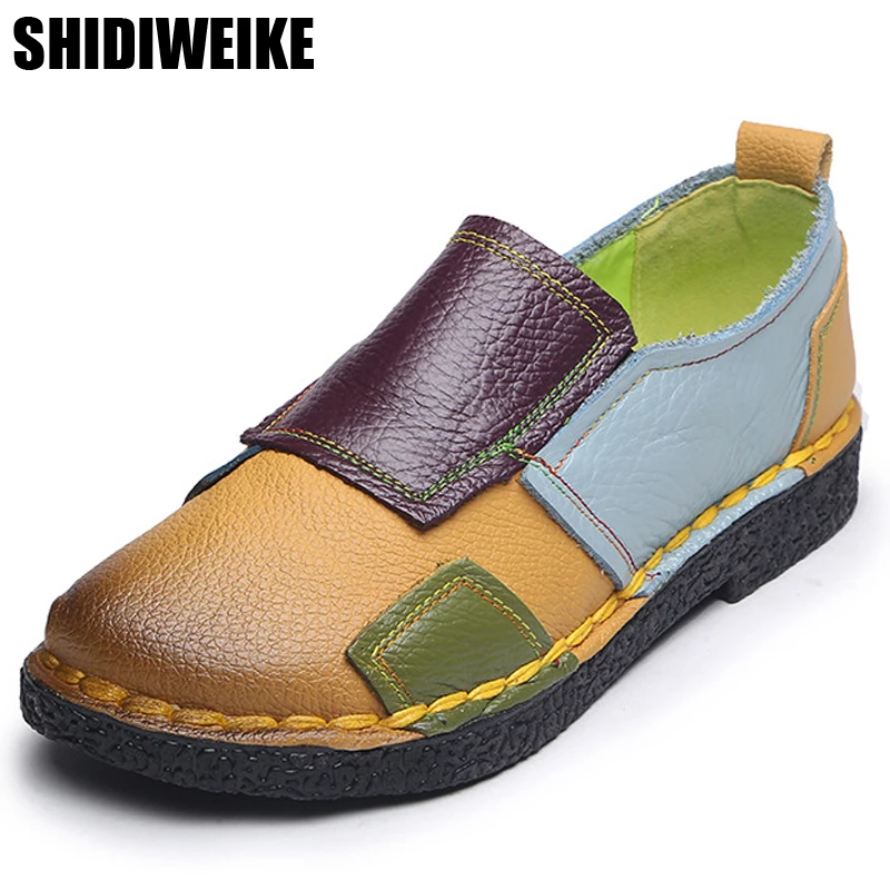

2019 Slip-On shoes Woman Genuine Leather Loafers Women Mixed Colors Casual shoes Handmade Soft Comfortable Shoes Women Flats