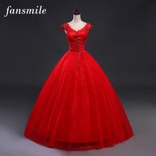 Vestido de novia Fansmile rojo con cuello en V de Mariee Encaje Vintage Up 2020 barato vestido de novia rojo foto Real envío gratis FSM-139F