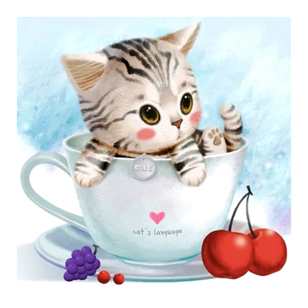 

animal cat Diamond Painting Full Round cartoon Children Nouveaute DIY Sticking Drill Cross Embroidery 5D simple Home Decoration