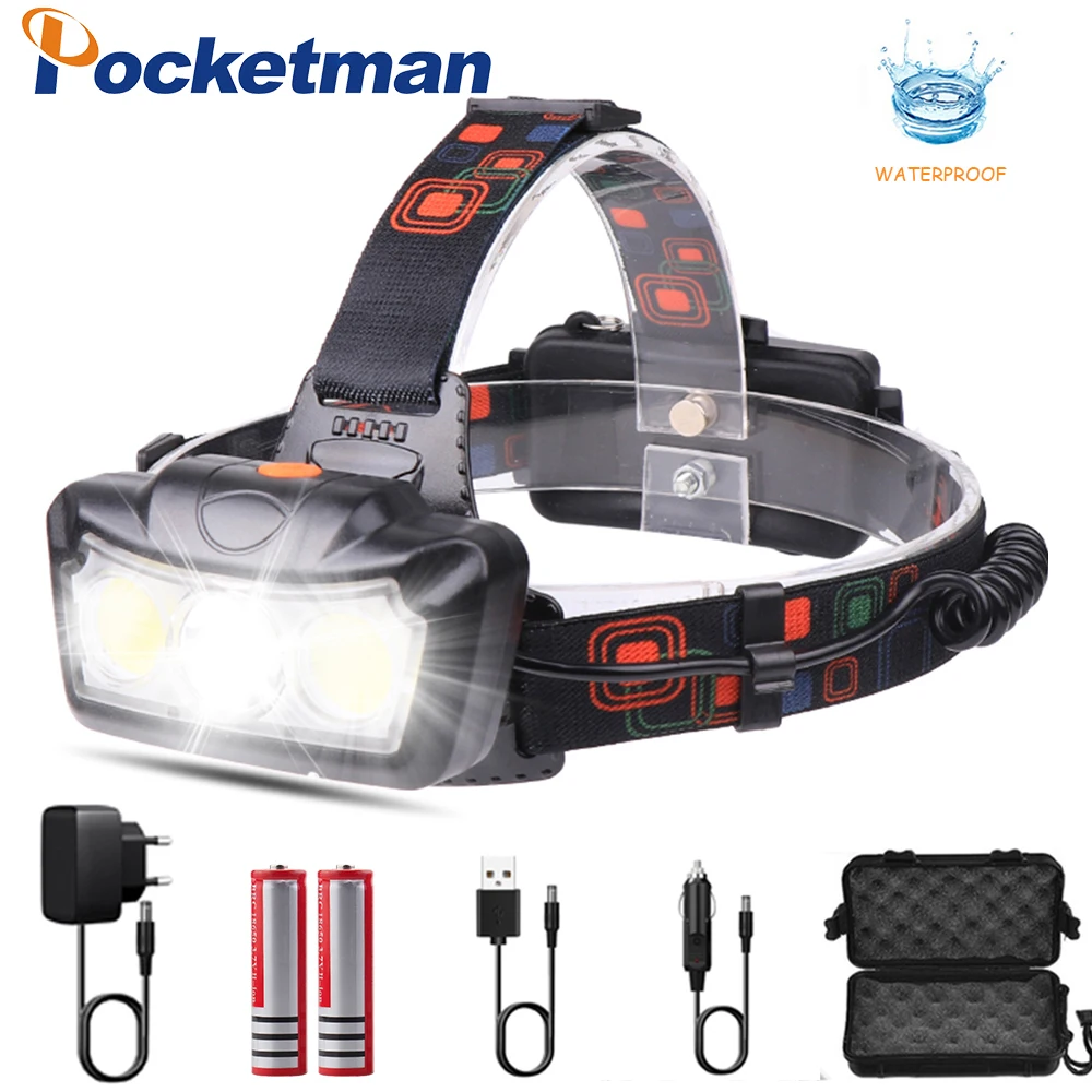 

30000LM LED Headlamp T6+COB LED Headlight Head Lamp Flashlight Torch Lanterna head light Use 2*18650 battery for Camping