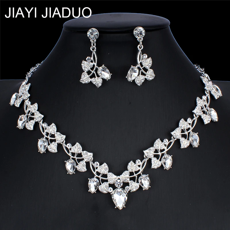 

jiayijiaduo Indian women's crystal wedding jewelry set bride leaf necklace earrings set gift direct new