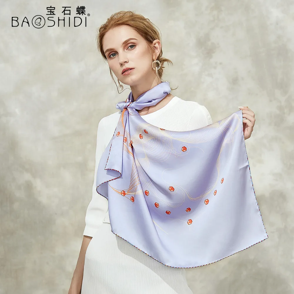 

[BAOSHIDI] 100% Silk Satin Scarf, Women Square Shawl, Printed Female Scarfs,Elegant ladies scarves,Hand rolled bandana de seda
