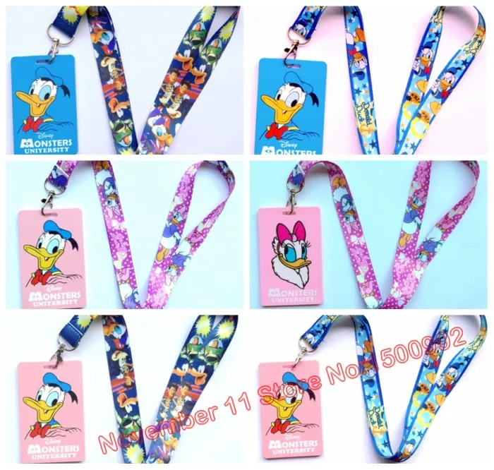 

Retail 1pcs Donald Duck Daisy cartoon Holder Identity Badge with Lanyard Neck Strap Card Bus ID Holders With Key Chain QW-632