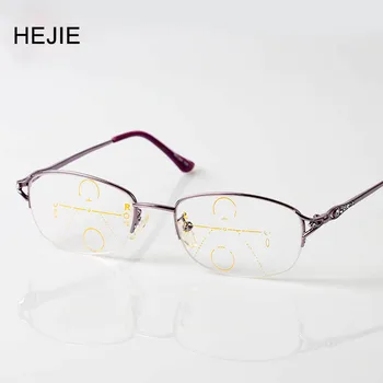 

Elegant Women Alloy Multifocal Progressive Reading Glasses Brand Oval Half Frame High Quality Diopter+1.0-+4.0 Purple Y1056