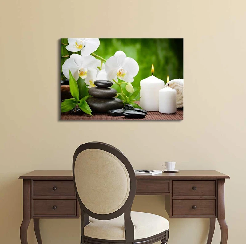 Orchid Candle Spring Bamboo Canvas Painting