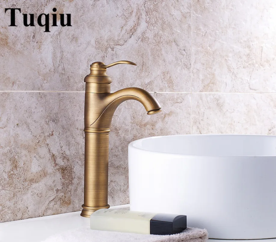 Basin Faucets tall Antique Brass Bathroom Sink Faucets Single Handle Deck Mounted Bath Wash Hot Cold Mixer Water Tap WC Taps Basin Faucets tall Antique Brass Bathroom Sink Faucets Single Handle Deck Mounted Bath Wash Hot Cold Mixer Water Tap WC Taps