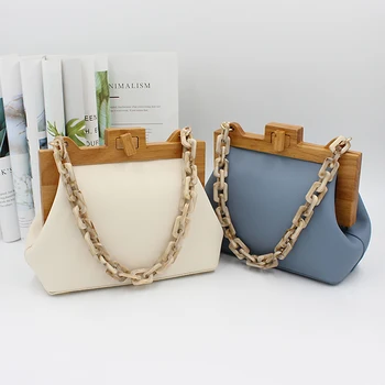 Women's Box Bag Bucket Bag Wooden Clip Evening Bag Ins Acrylic Chain Luxury Handbag Women Banquet Party Purse Shoulder Bag Sac luxury handbag evening bag diamond flower hollow clutch designer bag box relief acrylic banquet party purse women shoulder bags