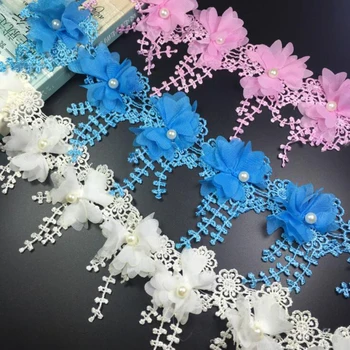 

13Yards 3D Chiffon Lace Trimming Flower Fringe Lace Trim Lace Ribbon Sewing Organza Patchwork Fabric Applique Dress Accessories