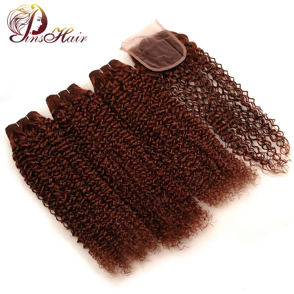 

Pinshair #33 Malaysian Jerry Curly Hair 3 Bundles With Closure 100% Human Hair Weave Bundles With Closure Non-Remy Thick Bundles