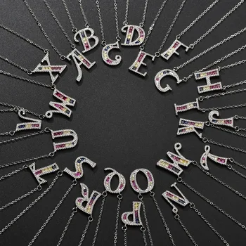 

Wholesale Love Chic Personalized Name Initial Letters Necklace Women Colorful Zirconia Large Luxury Pendant Statement Necklace