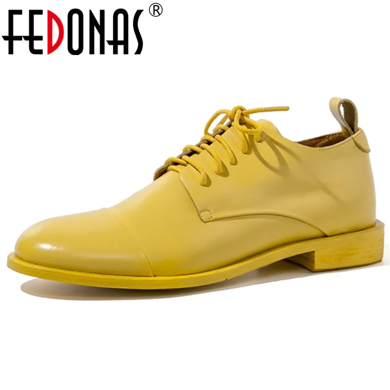 

FEDONAS Fashion Solid Genuine Leather Round Toe Low Heels Women Pumps Lace Up Shallow Spring Summer Office Ladies Shoes Woman