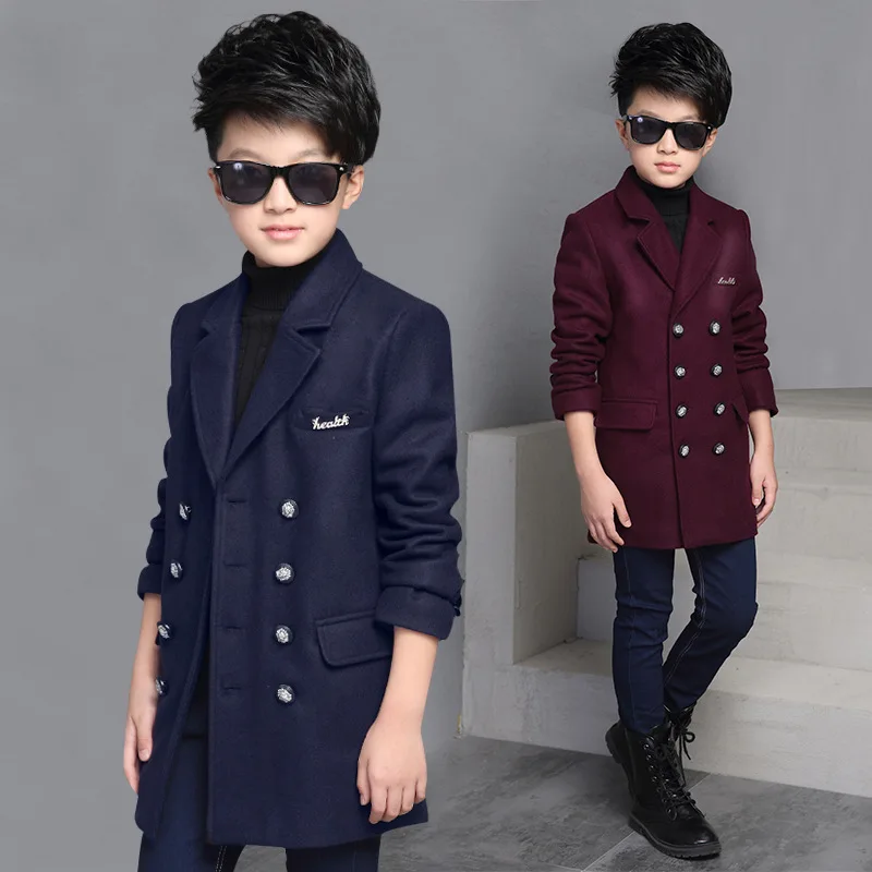 New fashion 2016 Children Wool Coats Outerwear winter Autumn Boys Jackets double breasted Thick Woolen Kids