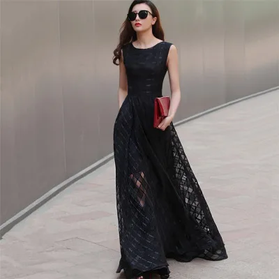 Женское вечернее платье из органзы, черное длинное пляжное платье-макси в винтажном стиле, лето - Цвет: picture color