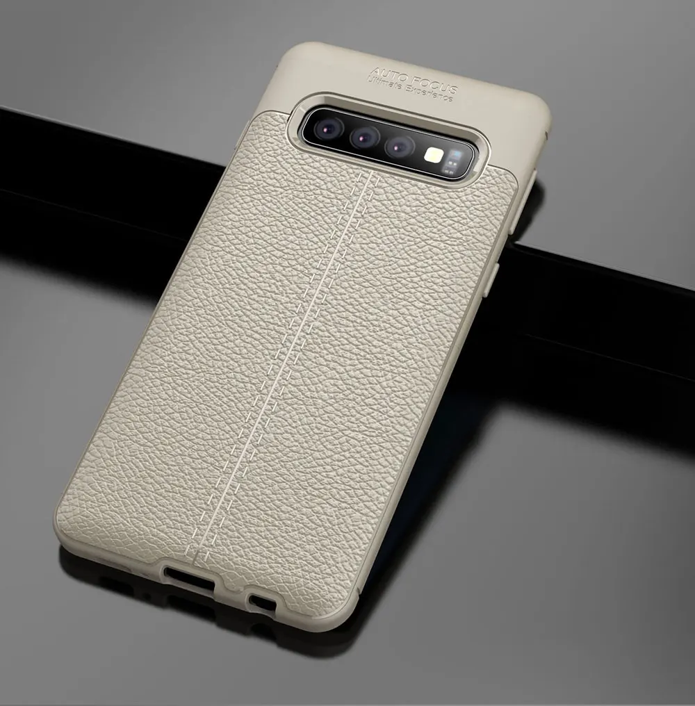 Для samsung Galaxy S10 Чехол кожаный Стильный чехол прочный ТПУ чехол для телефона для Galaxy S10 Plus S10e S 10 чехол 360 противоударный бампер - Цвет: Серый