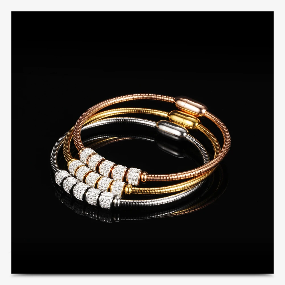 Дропшиппинг, модный хрустальный магнитный браслет для женщин, браслет из нержавеющей стали, браслеты из золота/розового золота/серебра, ювелирные изделия