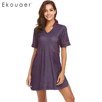 

Ekouaer Women's Short Sleeve Nightgown Nightwear V-Neck Sleepwear Night Dress Chemise Nightdress Female Casual Home Clothing