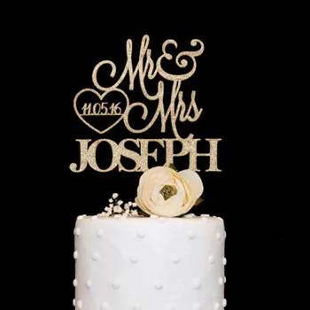 Customized wooden acrylic wedding cake topper with love date Personalized wedding cake topper with last name