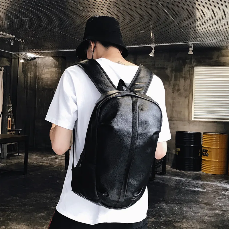 

Puimentiua Fashion Knapsack Student School Bookbag Laptop Travel Solid Bag Men Women Leather Backpack