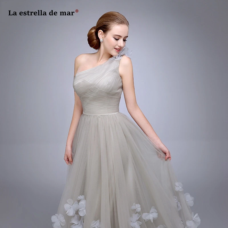 Robe demoiseur d'honneur2019 Новое Тюлевое платье с цветами на одно плечо трапециевидной формы бирюзовое Серебряное платье подружки невесты длинное vestido de madrinha