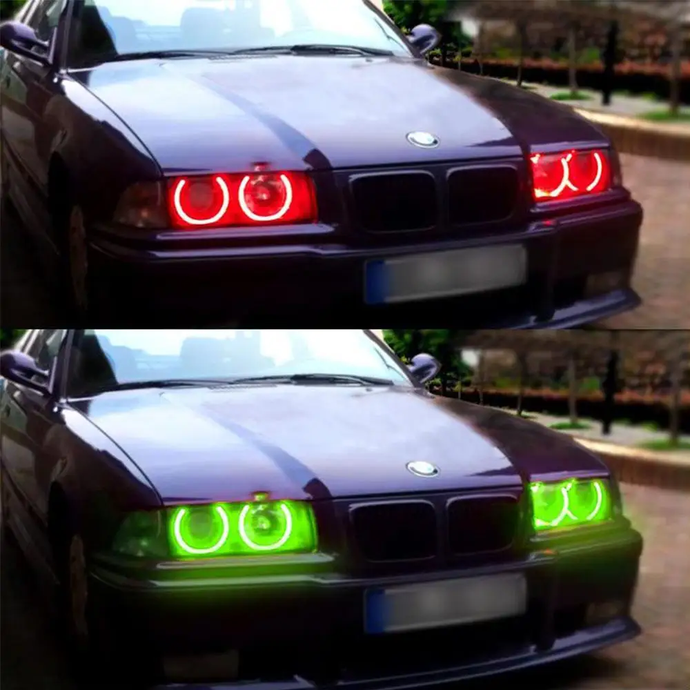 Partol фар 10 Вт RGB 7 Цвет светодио дный Ангел глаз Halo кольца свет комплект для BMW E36 E46 E39