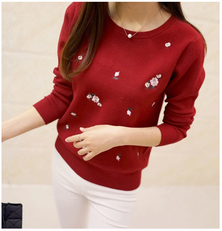 Lcybhe 2019 outono camisola feminina bordado de