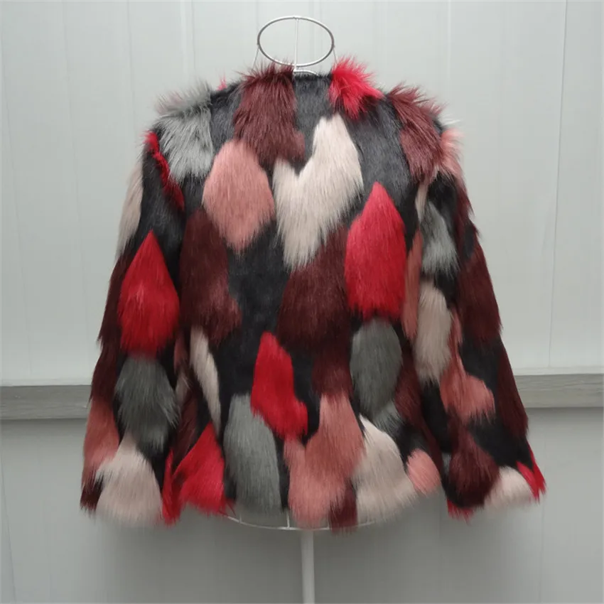 Цветная Смешанная шуба из искусственного лисьего меха, женская зимняя теплая куртка, модная женская меховая верхняя одежда с длинным рукавом, короткая одежда размера плюс 6XL