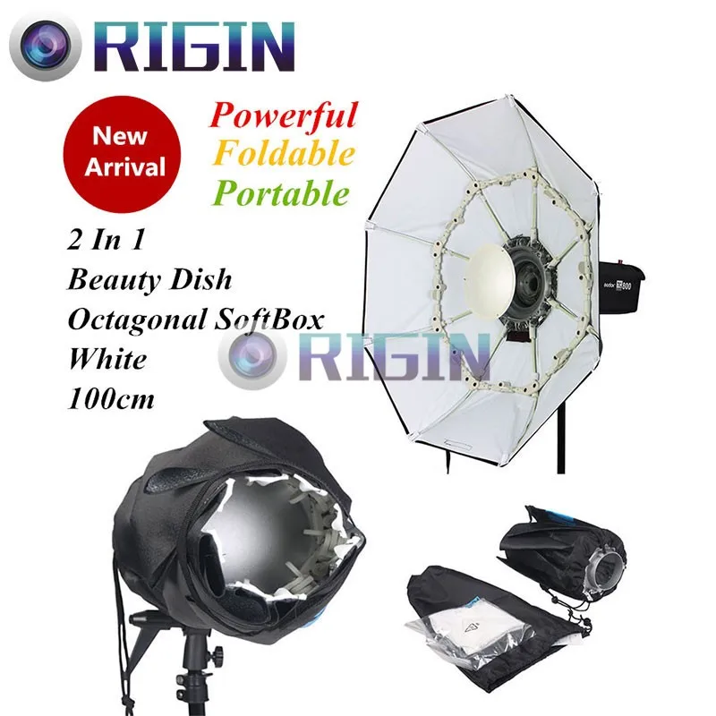 Origin-Foldable Beauty Dish and Octagonal Softbox 2 in 1 White 100cm (1)