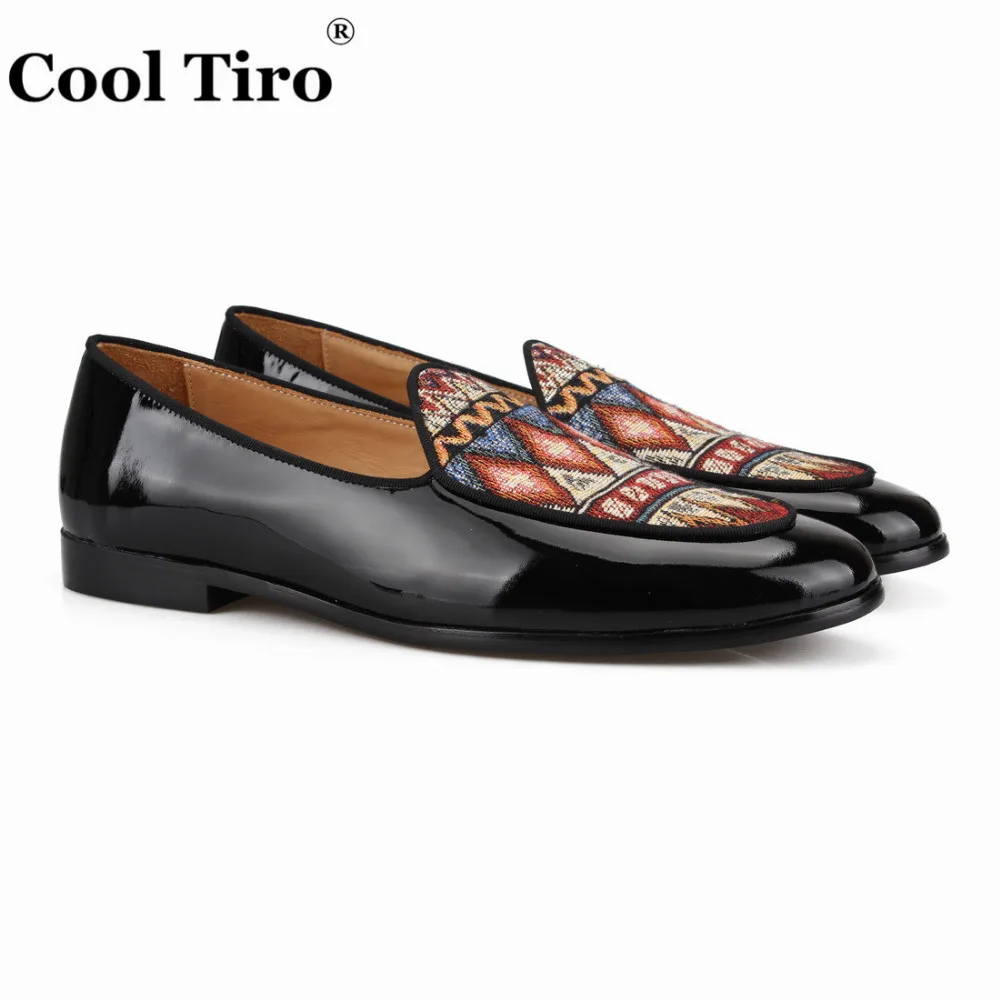 De Costura Banquete Bien Vestido Cuero Boda Negro Étnico Con Lona Hombres on Slip Patente Zapatos Patrón Estilo Tiro Mocasines Ix1S17w
