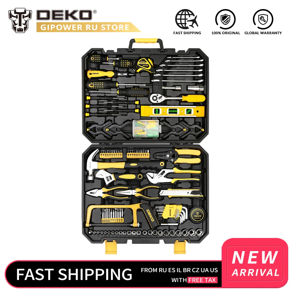 Billige DEKO Haushalt Werkzeug Set Allgemeine Hand Tool Kit mit Kunststoff Werkzeug box Lagerung Fall Kombination Hammer Steckschlüssel Schraubendreher