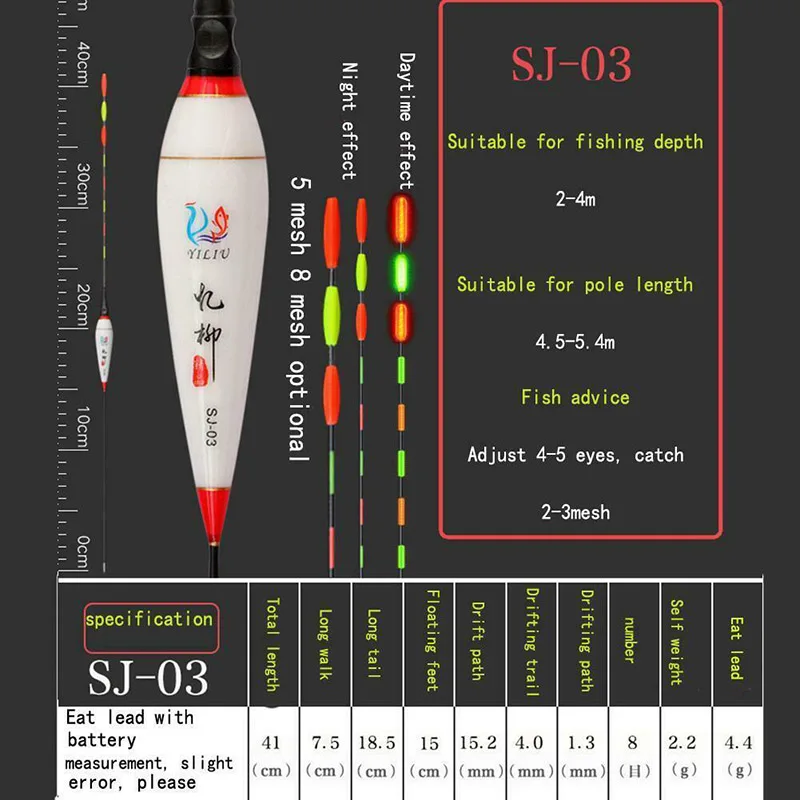 Электронные светящиеся поплавок Длинные вертикальные светящиеся ночные светильники поплавок для рыбалки на открытом воздухе JT-Прямая поставка
