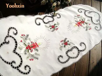 

New cotton Table Runner flag White embroidered lace kitchen table cloth cover Nappe mantel Christmas tablecloth Wedding decor