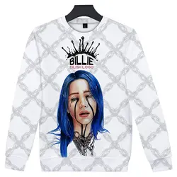 Забавные Billie Eilish 3d толстовки пуловер Мода хип хоп стиль для мужчин женщин монолитным кофты повседневное с длинным рукавом