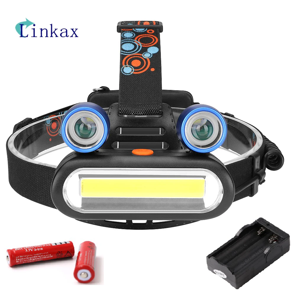 2*XPE+1*COB LED Headlamp Fishing Headlight Flashlight 4 Modes Power 2*18650 Battery for Outdoor Camping Light | Лампы и освещение