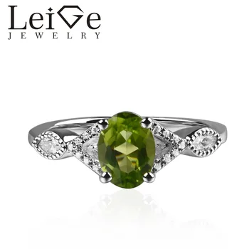 

925 Silver Real Peridot Ring Oval Cut Prong Setting Green Gemstone Engagement Rings for Women August Birthstone
