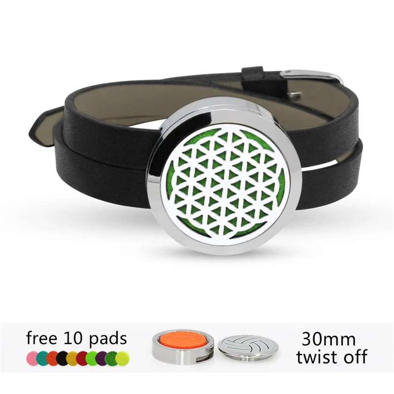 Fashion Stainless Steel Perfume Essential Oil Locket Bracelet 30mm Aromatherapy With Leather Band for Women Jewelry | Украшения и