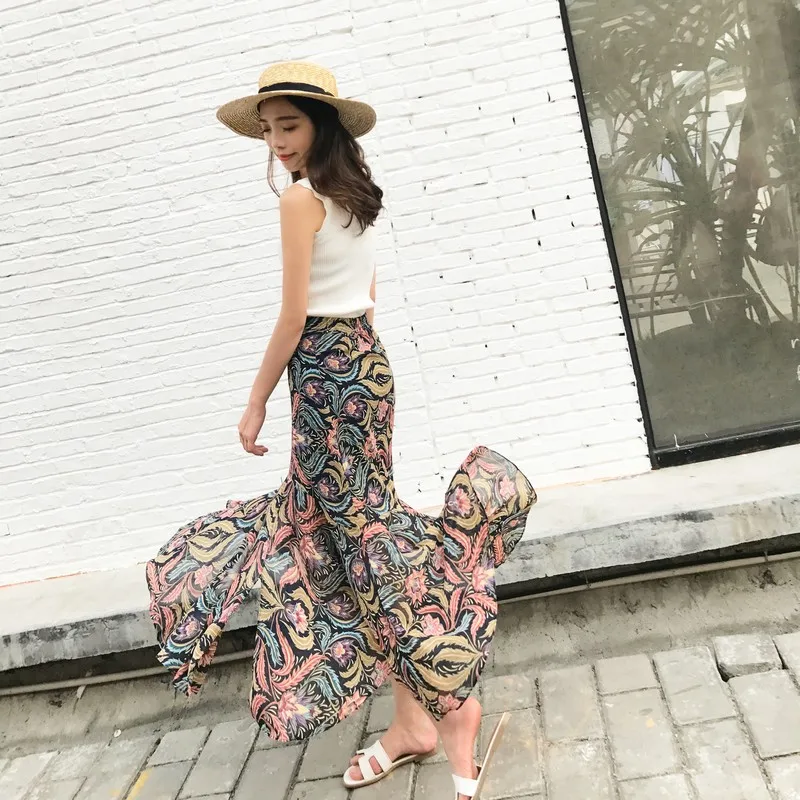 Старинные юбки женщин 2018 Весна осень в Корейском стиле vestido feminina шифона с принтом