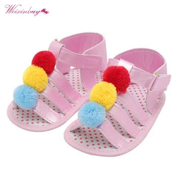 

Fashion PU Baby Infant Girls Flower Ball Charm Princess Sandals Soft Sole Prewalker Crib Shoes Colorful Toddler Girls Shoes