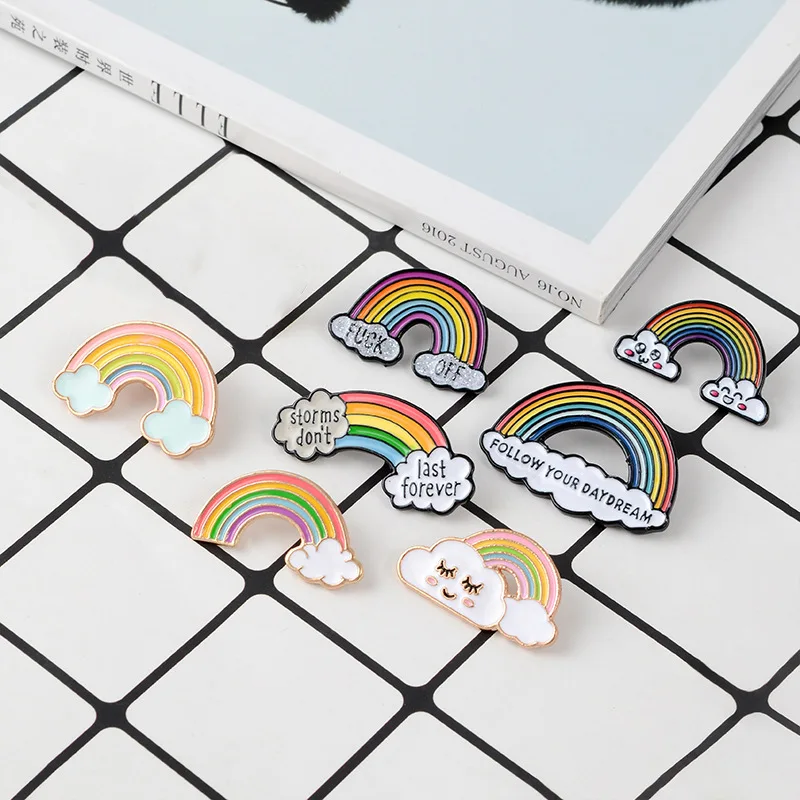 

Fashion creative rainbow enamel needle brooch for women cartoon mini metal brooch cowboy hat backpack badge collar jewelry