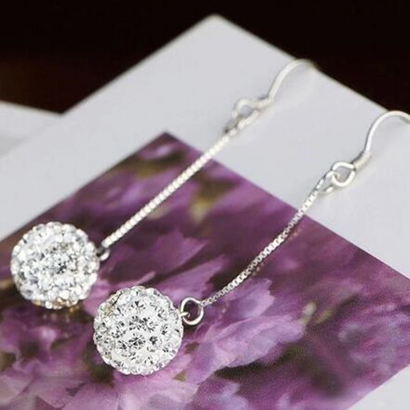 

Round Crystal Drop Earrings Female Silver Earring Long Dangle Earrings For Women Fashion Jewelry Pendant brincos ER782