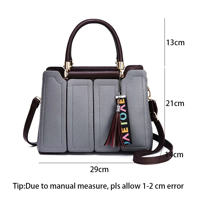 Women Leather Handbags Tassel Female Stitching Messenger Shoulder Bag Ladies Crossbody Bags Bolsa Top-Handle Purse Tote SS7236 (6)