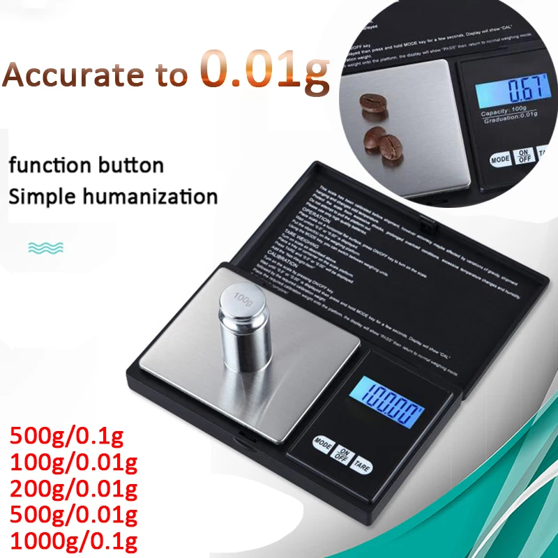 

Electronic Precise Mini Digital Scale LCD Display 100/200/500/1000g X0.01/0.1g For Food Medicine Jewelry Pocket Weight Balance