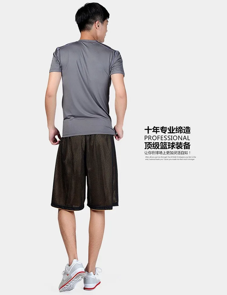 Хит, уличные летние свободные штаны для бега, свободные мужские двухсторонние эластичные тренировочные сетчатые короткие дышащие мужские баскетбольные шорты, XS-XXL