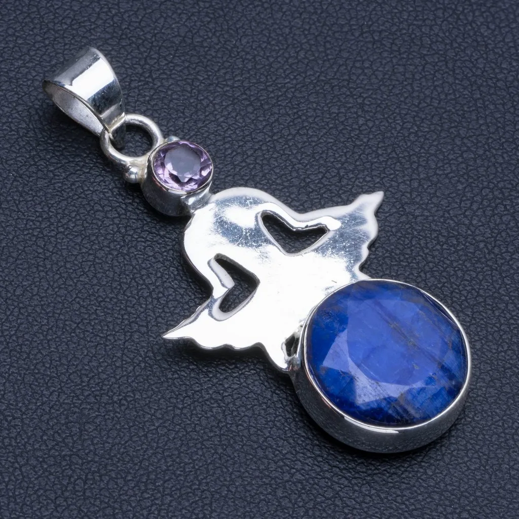 

Natural Sapphire and Amethyst Boho Style 925 Sterling Silver Pendant Necklace 2" R0827