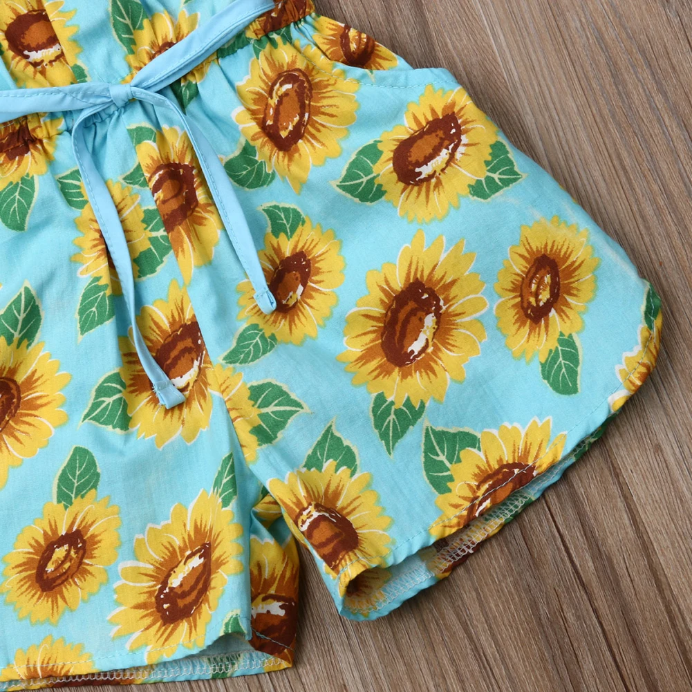 Г. летняя одежда для малышей Комбинезон для маленьких девочек Комбинезон с открытыми плечами и подсолнухами, пестрый наряд, Sunsuit