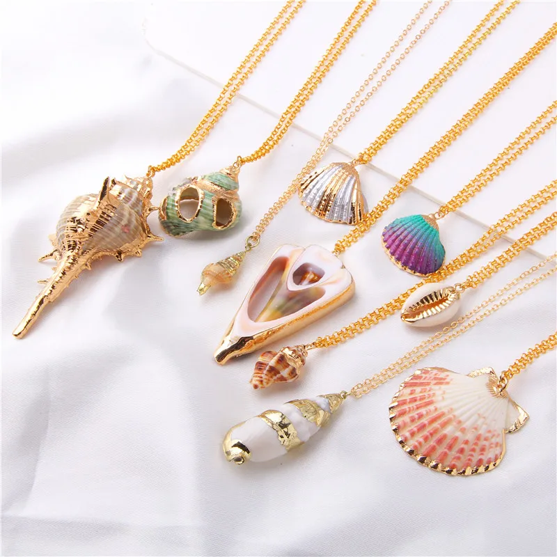 

2019 Boho Conch Shell Necklace Shell Gold Shell Chain Necklace Women Seashell Choker Necklace Pendants Jewelry Bohemian Female