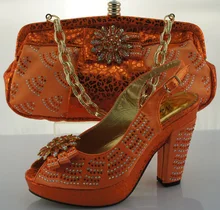 Me2203 orange, neueste dame italienisch passende schuh-und taschensatz für hochzeit und partei in groß größe 38-42.
