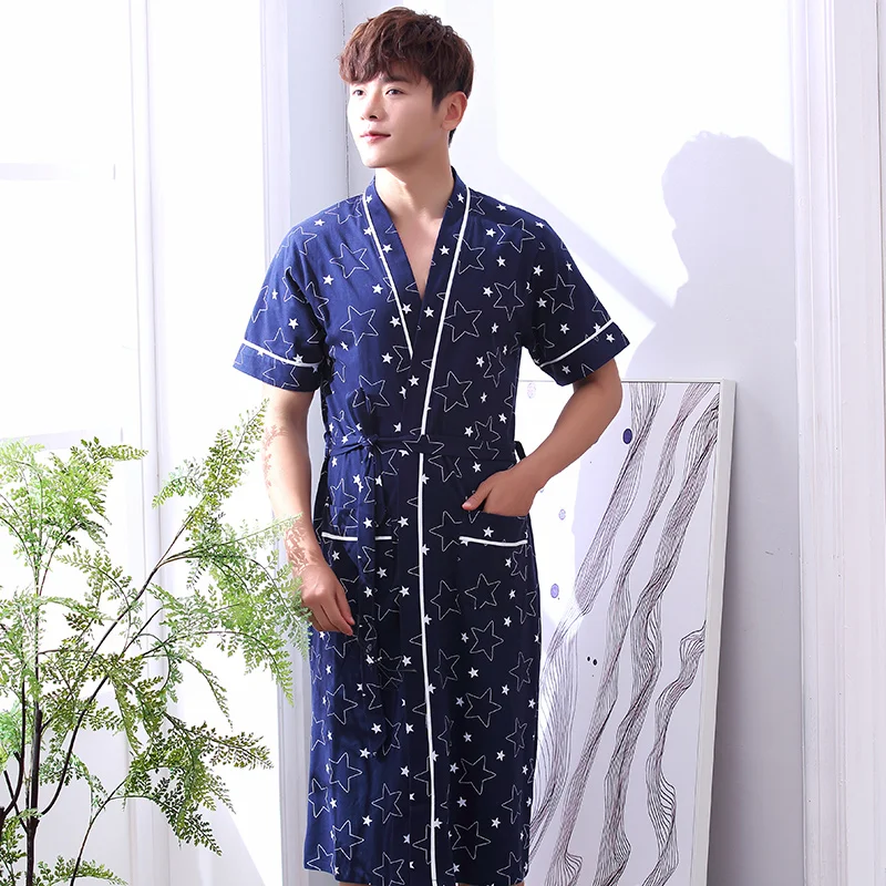 High Quality Summer 100Cotton Men's Leisurewear Robe Short Sleeve