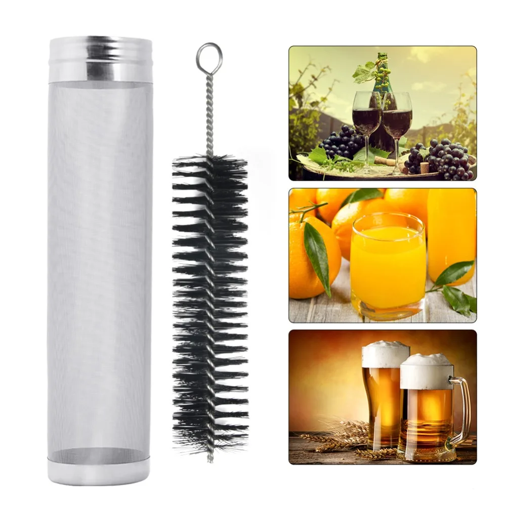 

300 Micron Beer Filter Home Brew Stainless Steel Beer Brewing Hop Mesh Filter With Cleaning Brush Juice Wine Making Filters